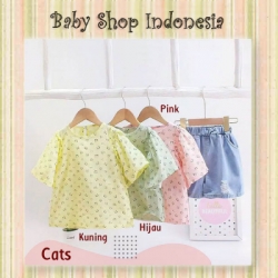 PU592 Setelan Blouse Anak Perempuan Import Atasan Katun Anak Cats Celana Pendek Denim Anak  large